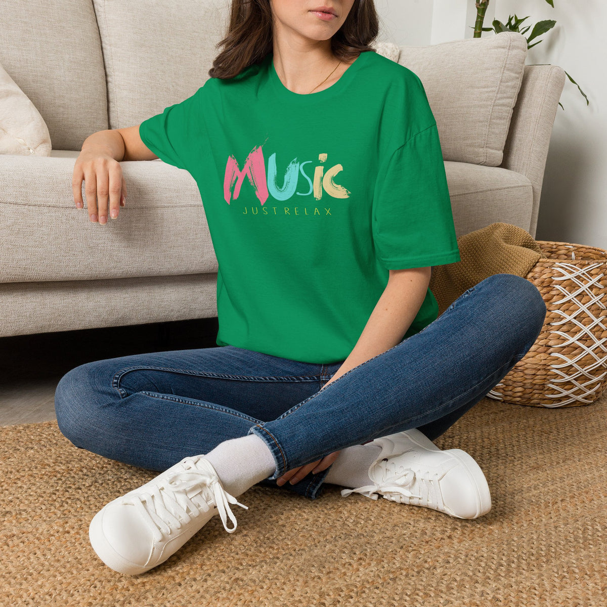 Music Just Relax T-Shirt - Colorful Brushstroke Music Tee for Casual, Chill Vibes