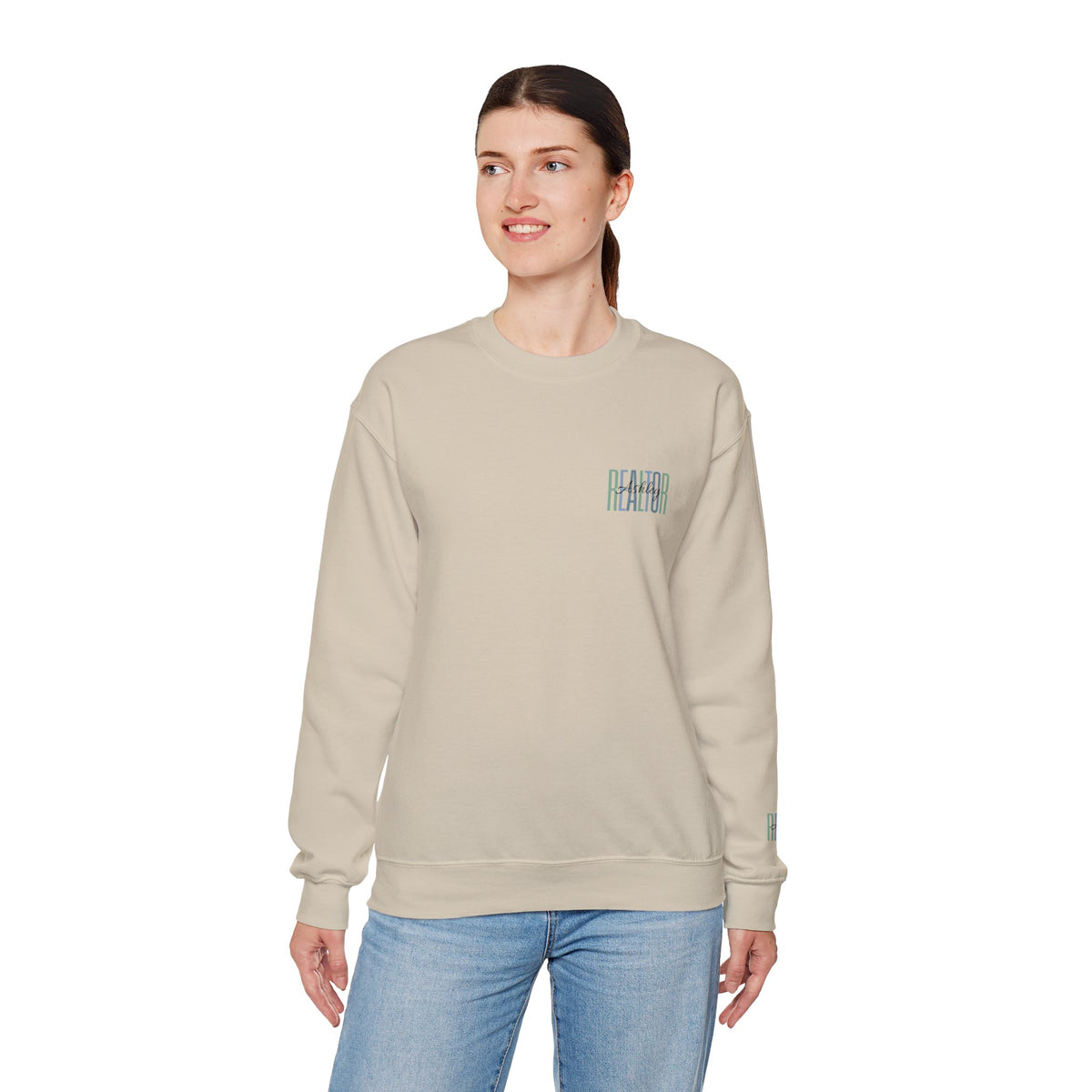 Personalized Realtor Retro Stacked Text Graphic Sweatshirt | Custom Name Real Estate Crewneck