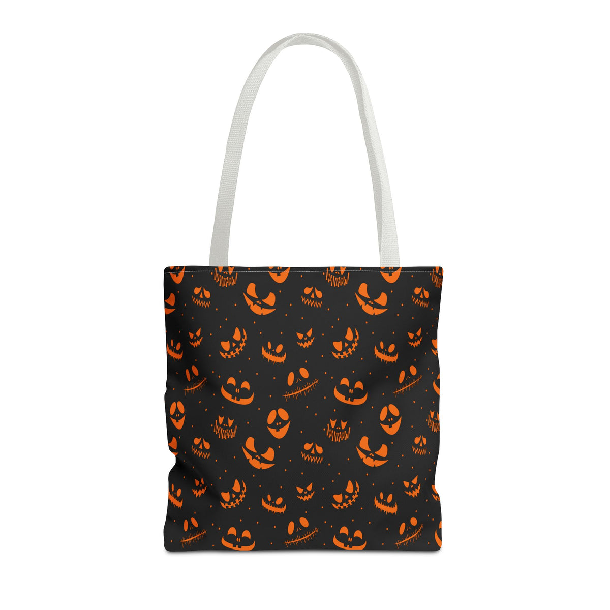Spooky Jack-O'-Lantern Faces Pattern Tote Bag | Neon Orange & Black Halloween Shopper