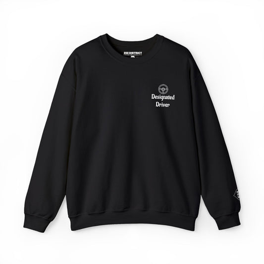 Personalized Designated Driver Embroidered Crewneck Sweatshirt — Custom Name & Date Sleeve Detail