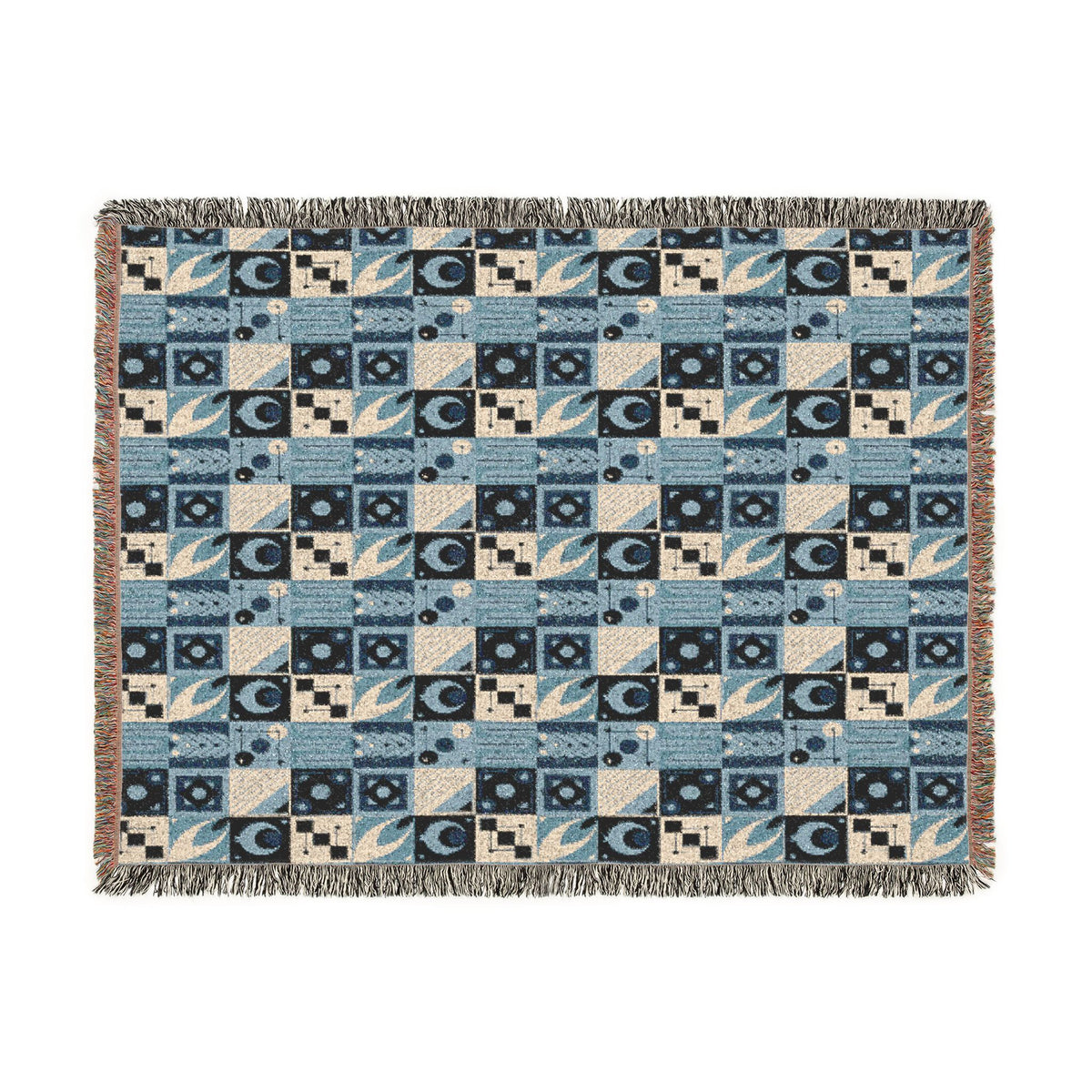 Coastal Geometric Cotton Woven Throw Blanket