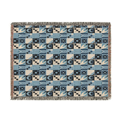 Coastal Geometric Cotton Woven Throw Blanket