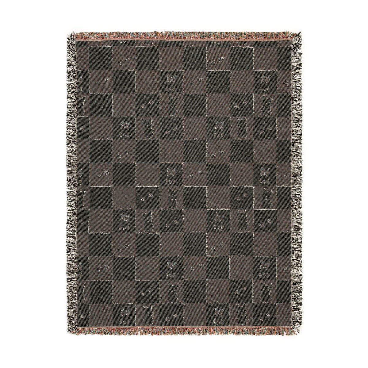 French Bulldog Checkerboard Woven Throw Blanket