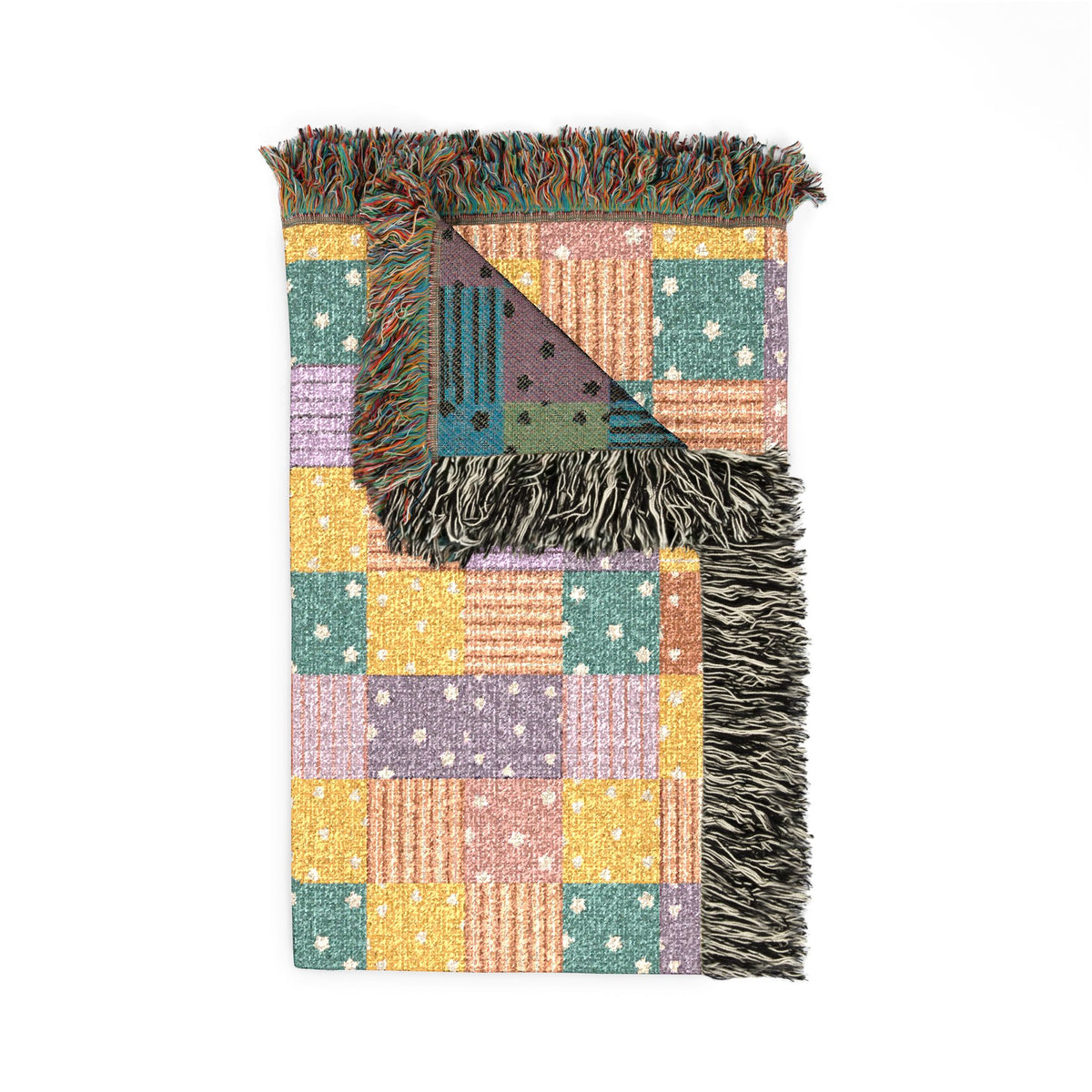 Colorful Patchwork Hearts & Stars Woven Throw Blanket