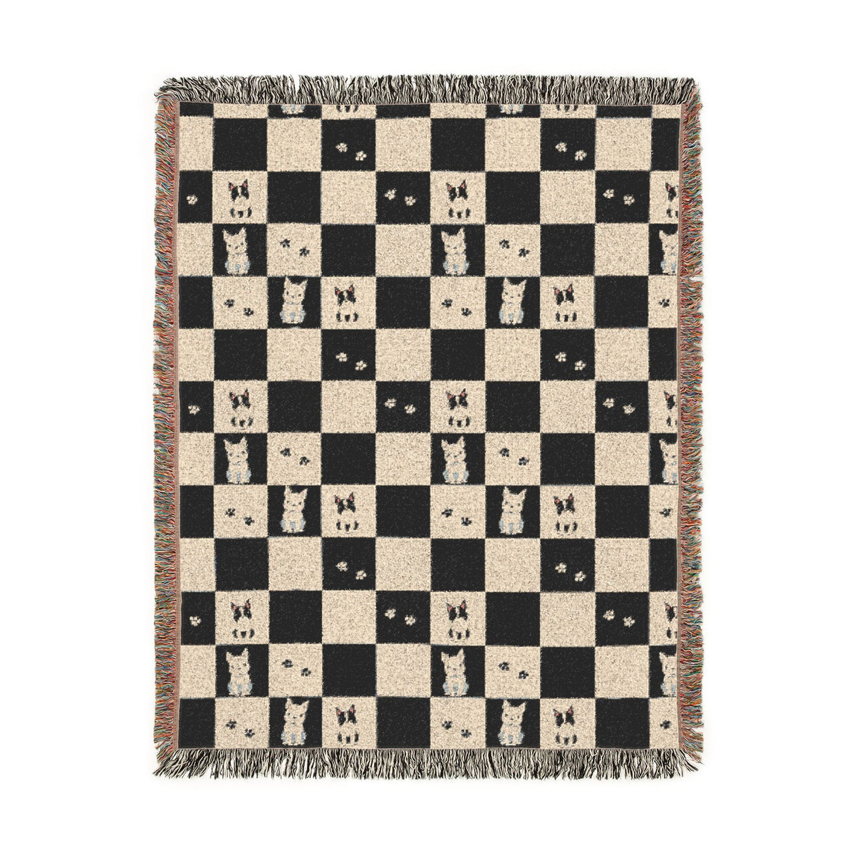 French Bulldog Checkerboard Woven Throw Blanket