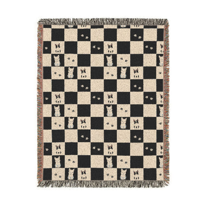 French Bulldog Checkerboard Woven Throw Blanket