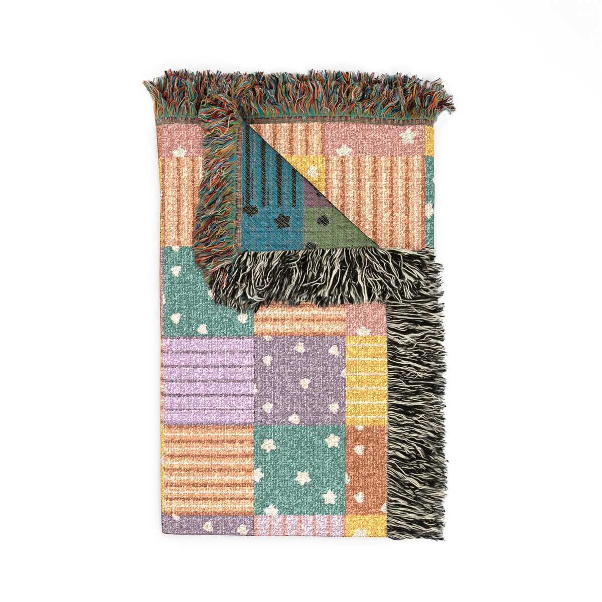 Colorful Patchwork Hearts & Stars Woven Throw Blanket