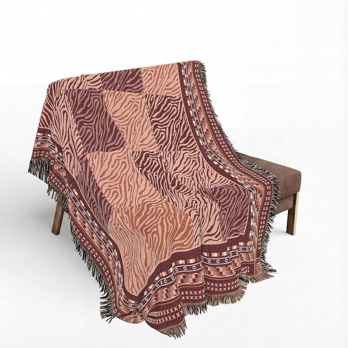 Crimson Patchwork Zebra Cotton Woven Throw Blanket