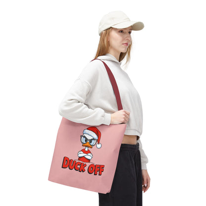 "Duck Off" Grumpy Santa Duck Funny Christmas Polyester Tote Bag