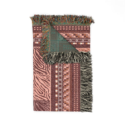 Crimson Patchwork Zebra Cotton Woven Throw Blanket