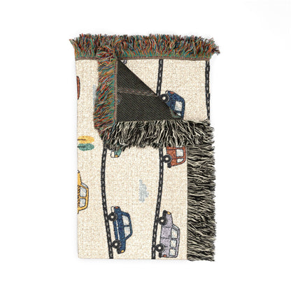 Whimsical Road Trip Cars & Traffic Woven Throw Blanket