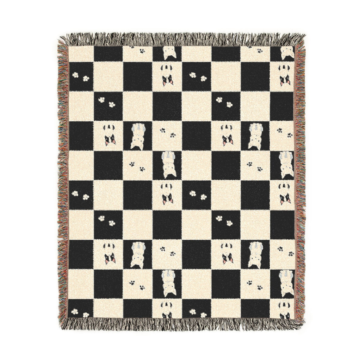 French Bulldog Checkerboard Woven Throw Blanket