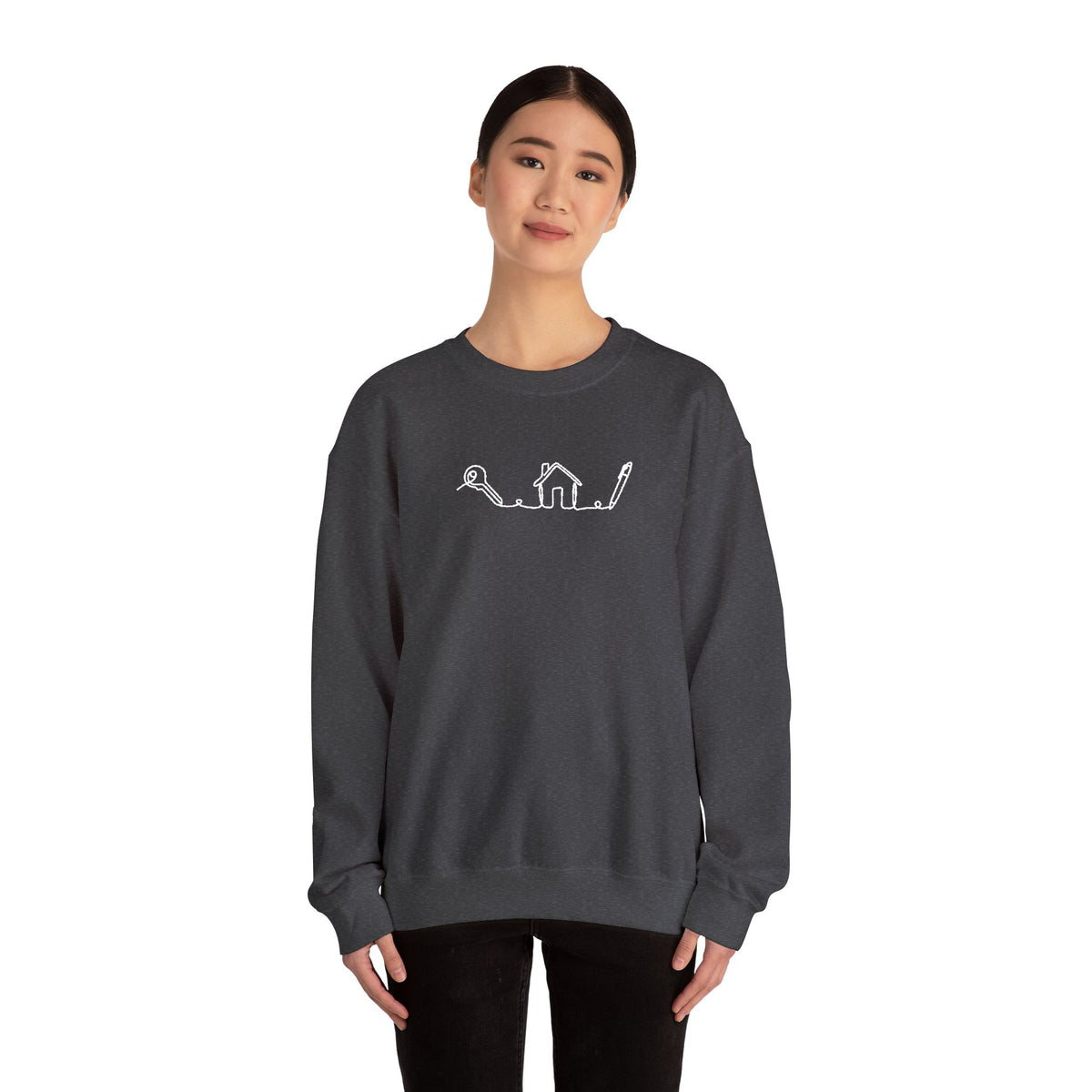 Realtor House Key Pen Line Art White Embroidered Sweatshirt