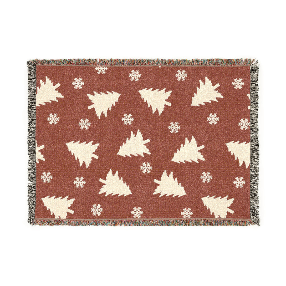 Rustic Pine Tree & Snowflake Woven Holiday Throw Blanket