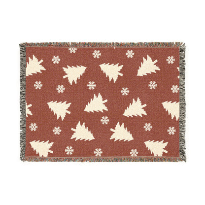 Rustic Pine Tree & Snowflake Woven Holiday Throw Blanket