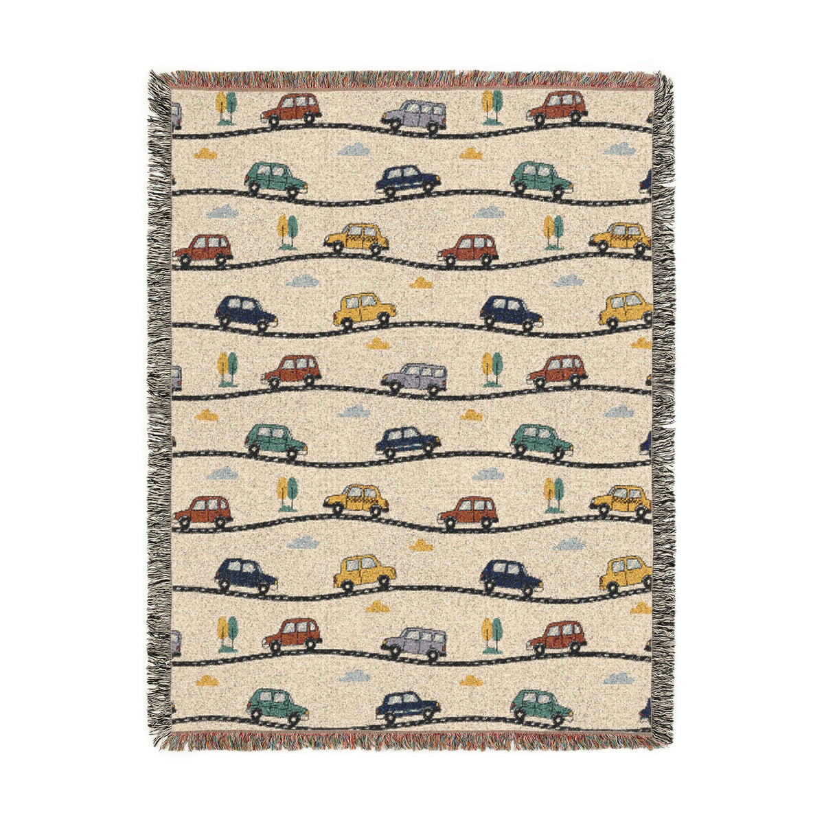 Whimsical Road Trip Cars & Traffic Woven Throw Blanket