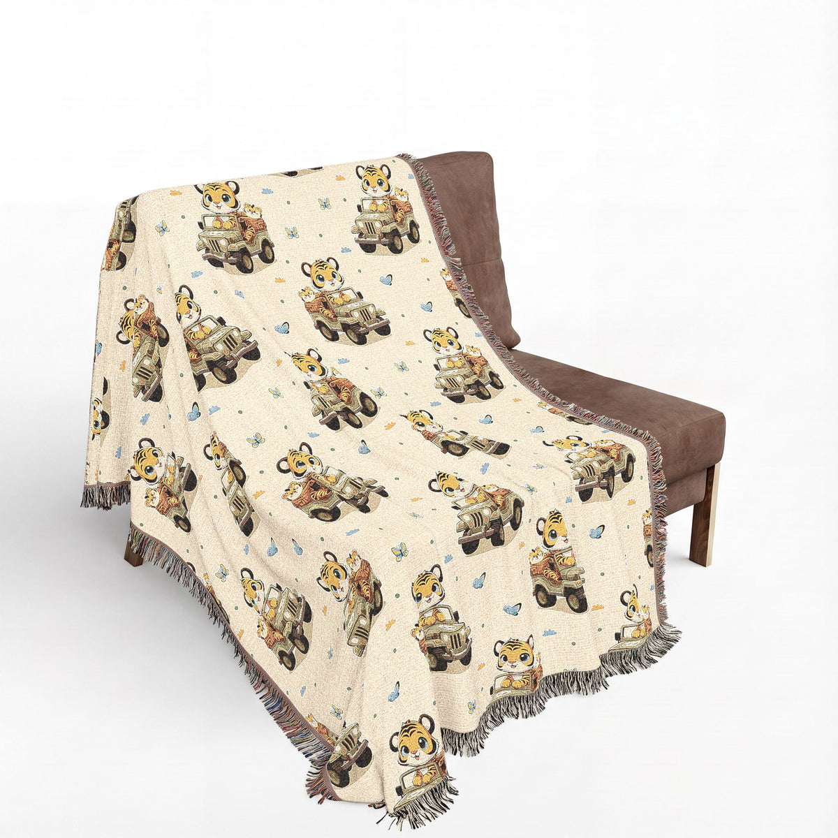 Adventures Safari Tiger Jeeps Woven Throw Blanket