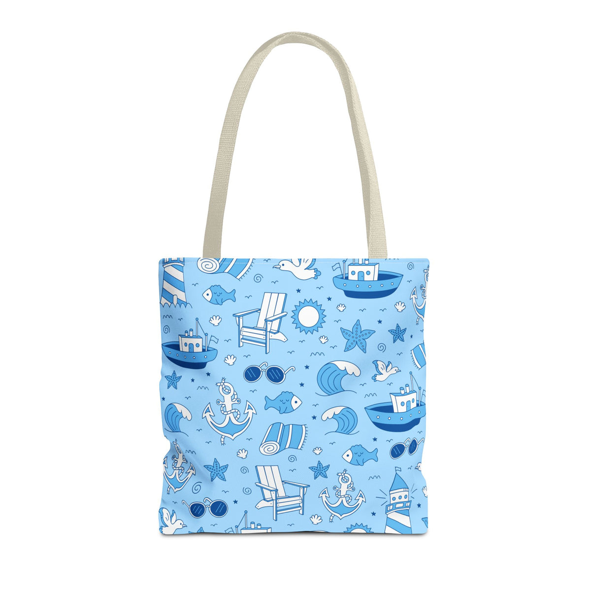 Nautical Coastal Pattern Tote Bag | Blue & White Beach Day Shopper