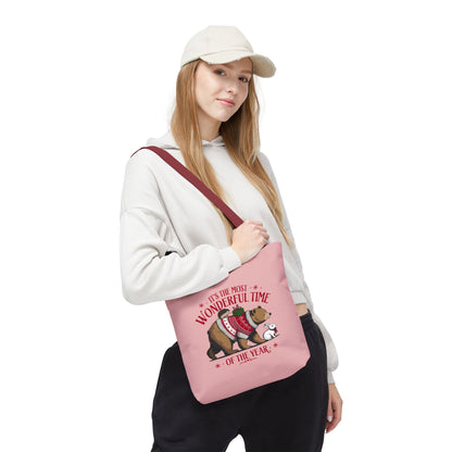 "It's The Most Wonderful Time Of The Year" Woodland Animals Holiday Sweater Polyester Tote Bag