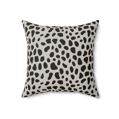 Dalmatian Spot Minimalist Faux Suede Square Pillow | Chic Animal Print Accent Cushion