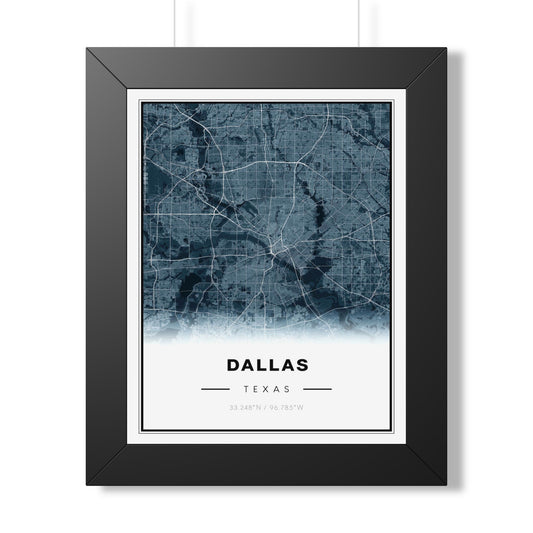 Dallas City Map Framed Poster - Modern Blue Map Print
