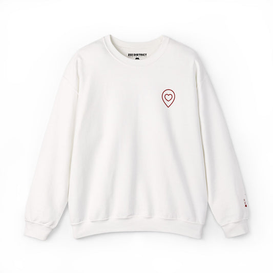 Location Heart Wrist Sweatshirt — Minimalist Embroidered Pin with Heart