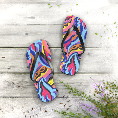 Vibrant Abstract Botanical Swirl Flip Flops — Artistic Summer Sandals