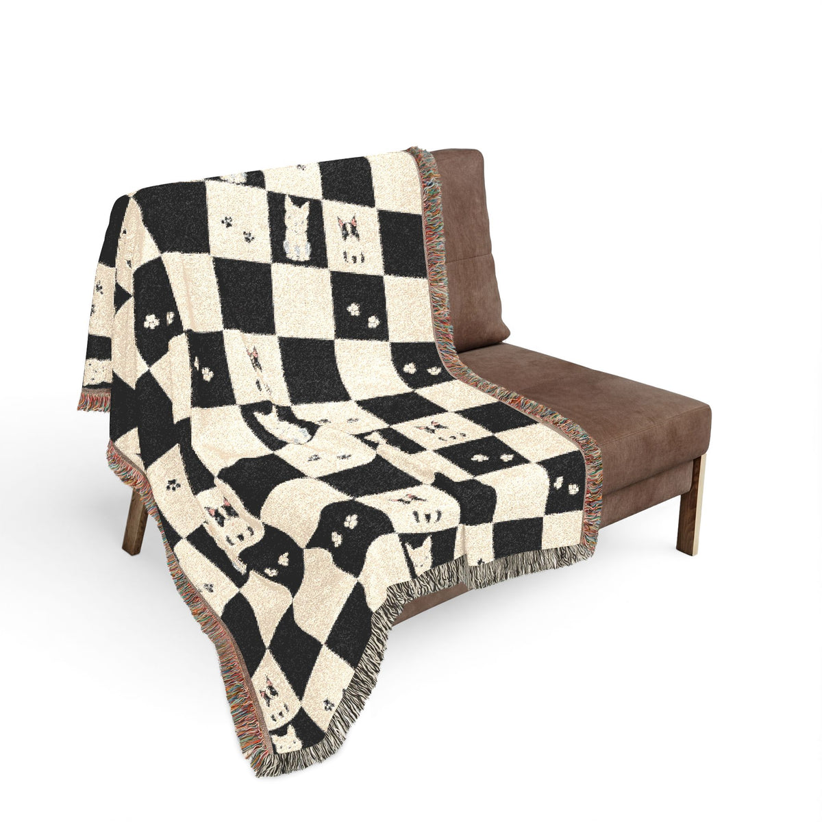 French Bulldog Checkerboard Woven Throw Blanket