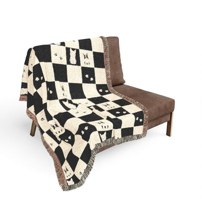 French Bulldog Checkerboard Woven Throw Blanket
