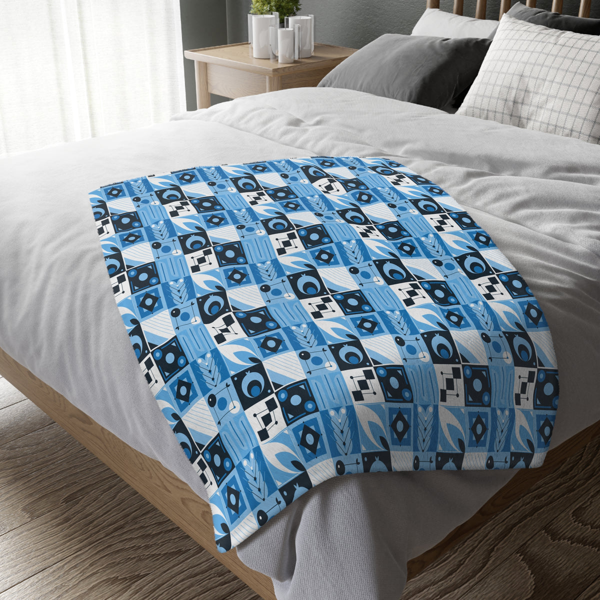 Coastal Geometric Velveteen Microfiber Blanket (Two-sided print)
