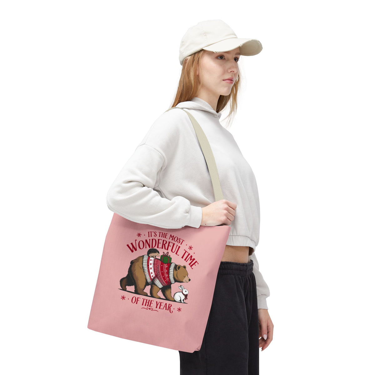 "It's The Most Wonderful Time Of The Year" Woodland Animals Holiday Sweater Polyester Tote Bag