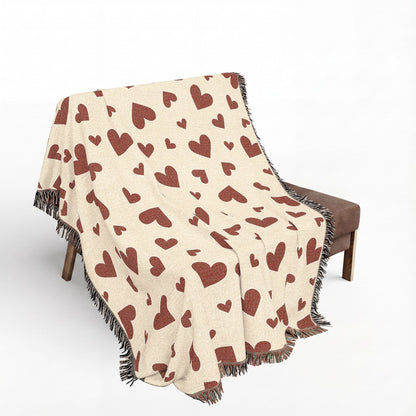 Romantic Scattered Hearts Woven Throw Blanket