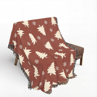 Rustic Pine Tree & Snowflake Woven Holiday Throw Blanket