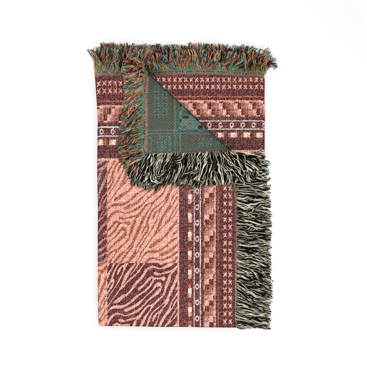 Crimson Patchwork Zebra Cotton Woven Throw Blanket