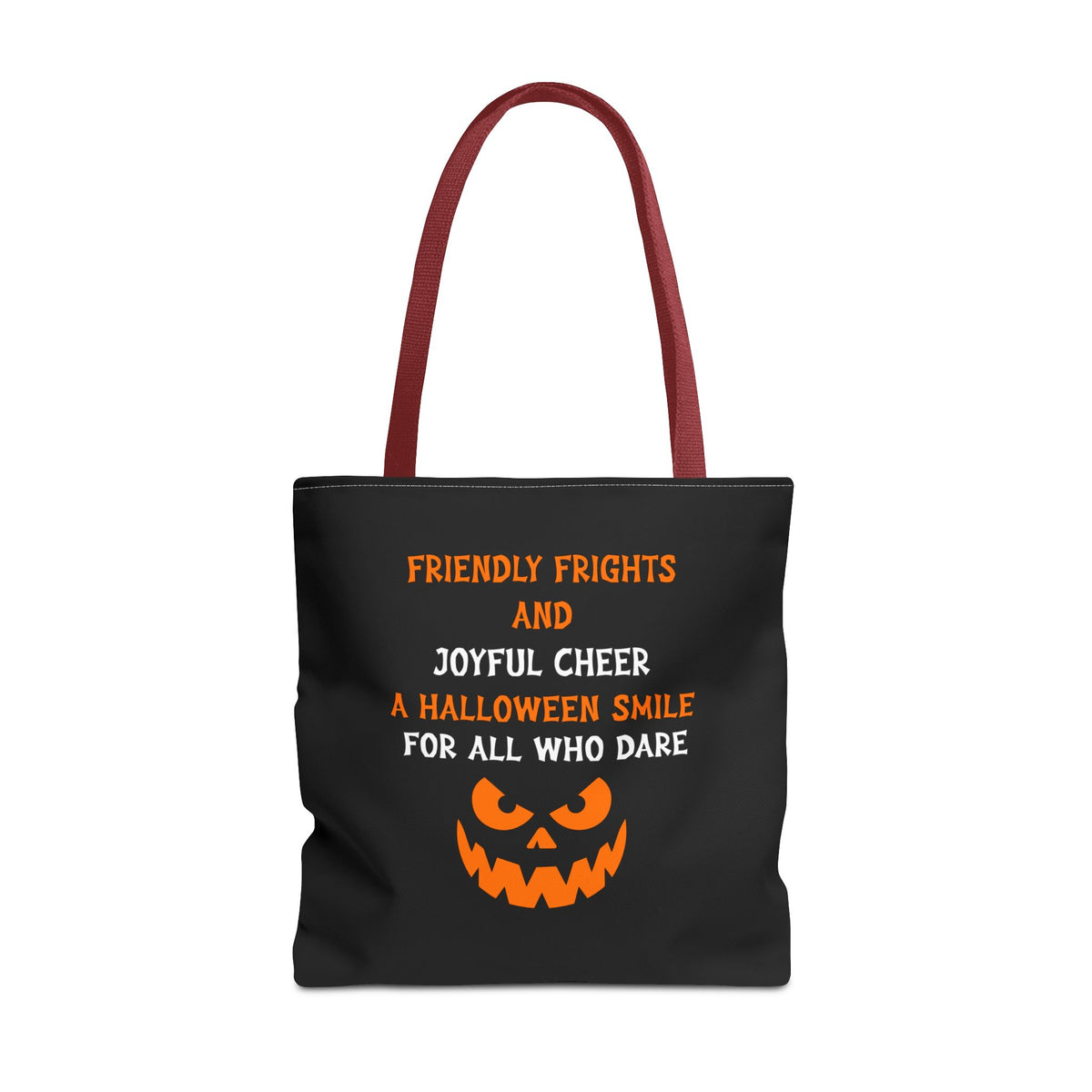 Halloween Jack-O'-Lantern Tote Bag — "Friendly Frights and Joyful Cheer" Trick-or-Treat Reusable Shopper