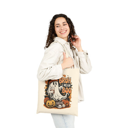 "Bruh, I Mean Boo" Cute Ghost Fall Aesthetic Cotton Canvas Tote Bag