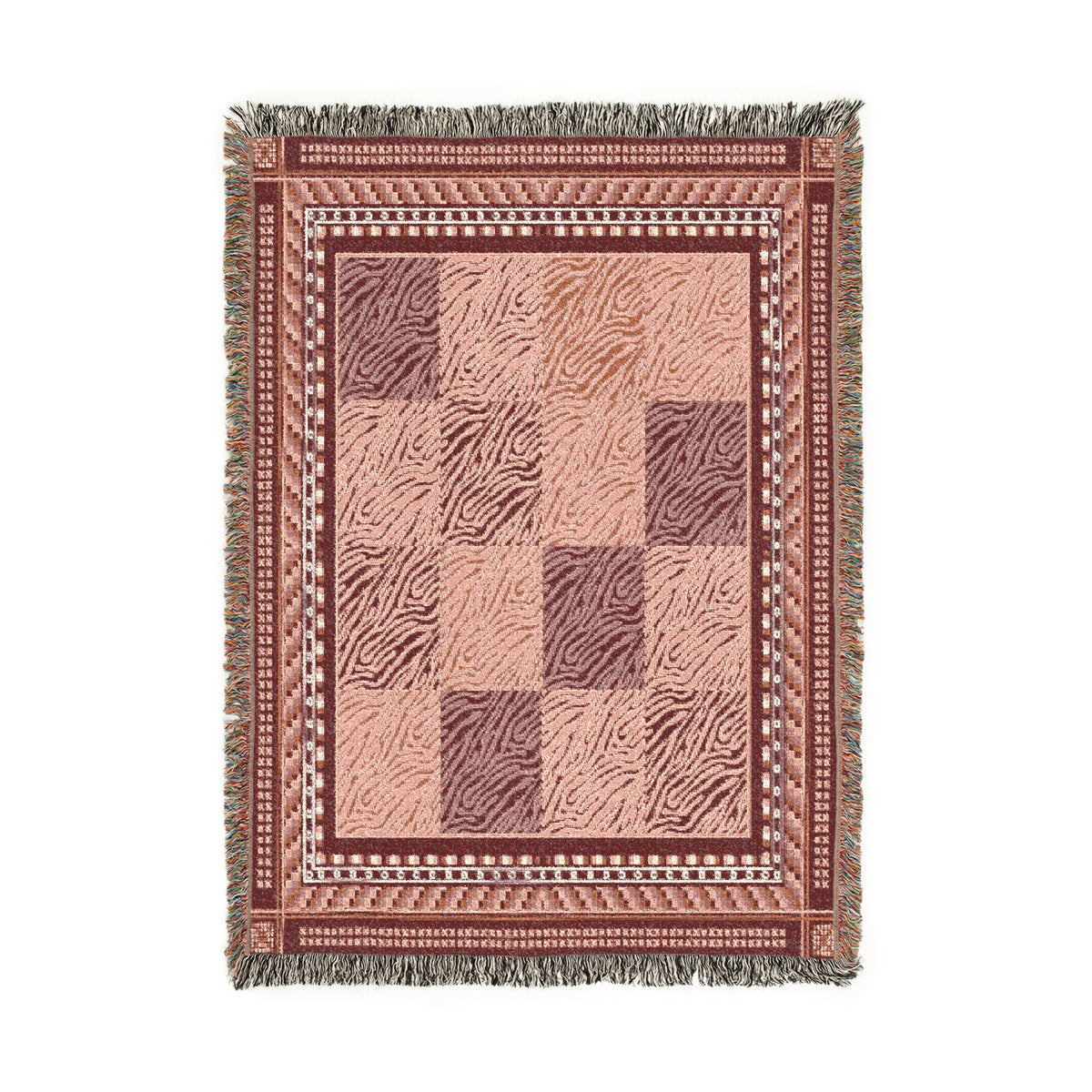 Crimson Patchwork Zebra Cotton Woven Throw Blanket