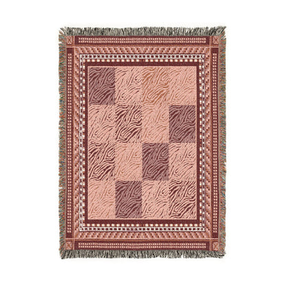 Crimson Patchwork Zebra Cotton Woven Throw Blanket
