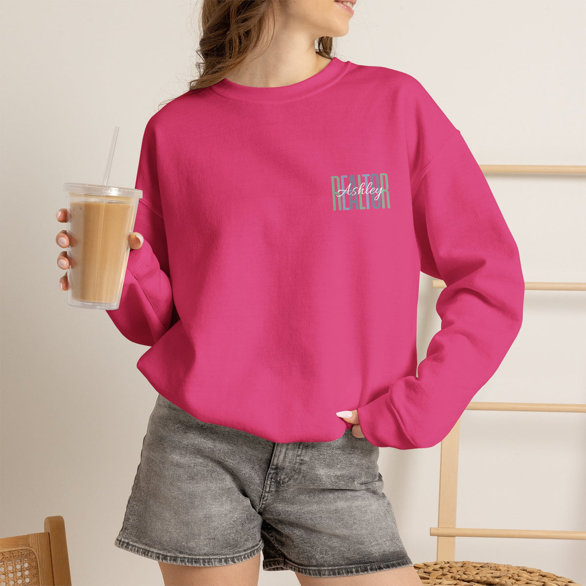 Personalized Realtor Retro Stacked Text Graphic Sweatshirt | Custom Name Real Estate Crewneck