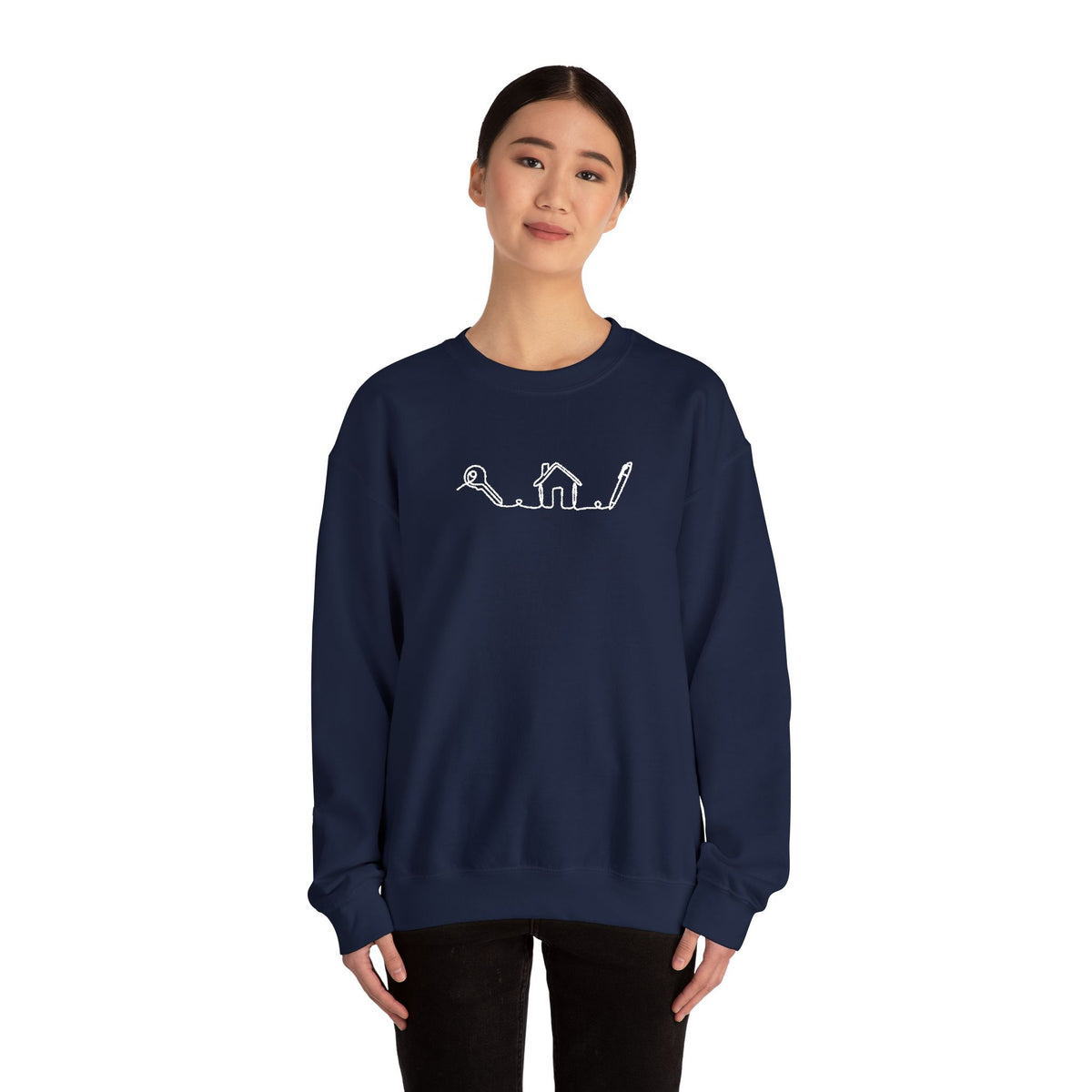 Realtor House Key Pen Line Art White Embroidered Sweatshirt