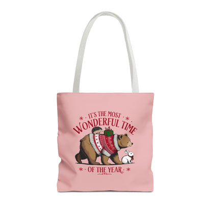"It's The Most Wonderful Time Of The Year" Woodland Animals Holiday Sweater Polyester Tote Bag