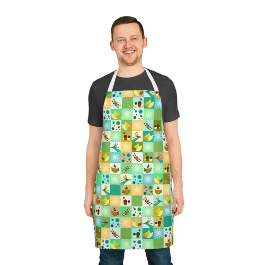 Dragonfly & Nature Botanical Patchwork All-Over Print Apron | Garden Cooking Gift