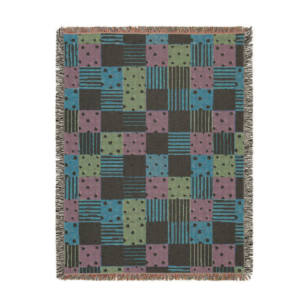 Colorful Patchwork Hearts & Stars Woven Throw Blanket