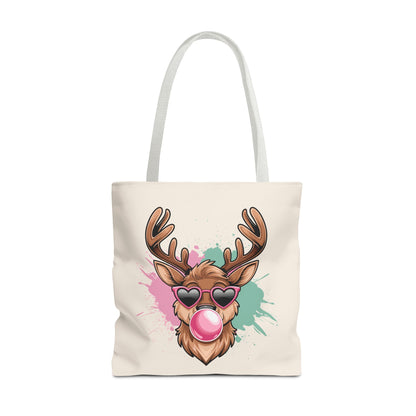 Cool Reindeer Blowing Bubblegum Tote Bag | Trendy Holiday & Winter Shopper