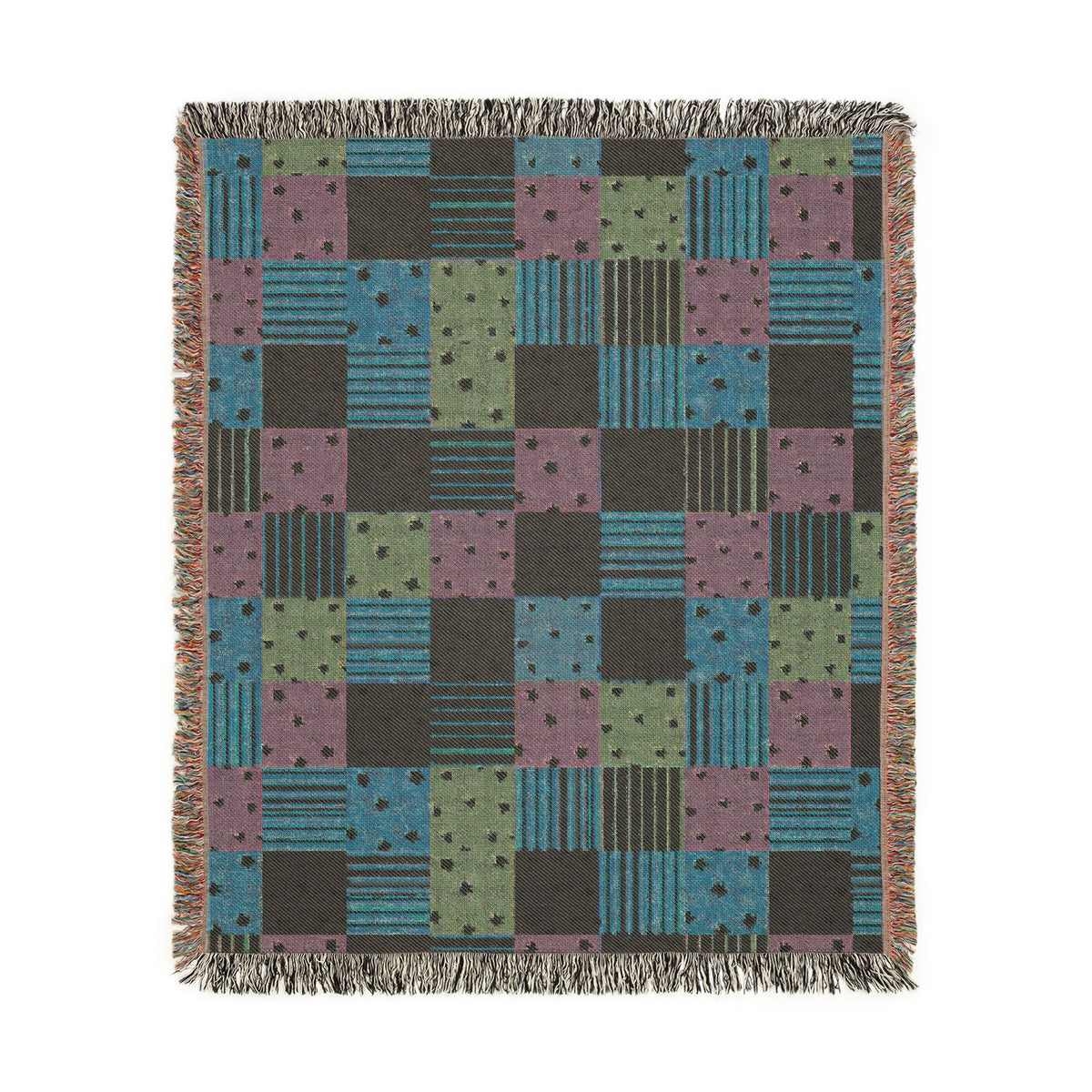 Colorful Patchwork Hearts & Stars Woven Throw Blanket