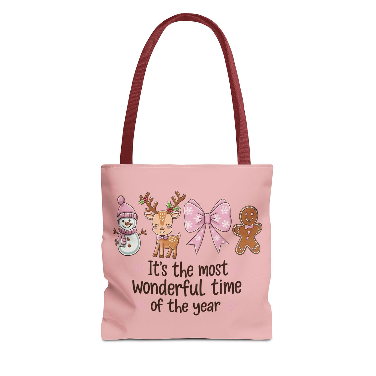 "It's The Most Wonderful Time Of The Year" Pink Holiday Icons Polyester Tote Bag