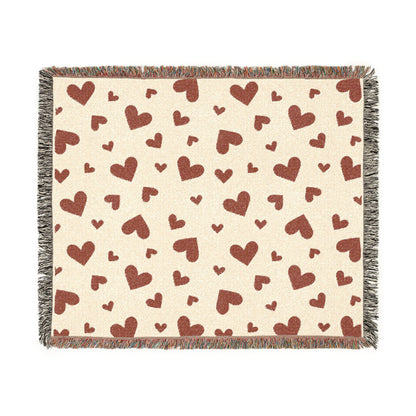 Romantic Scattered Hearts Woven Throw Blanket