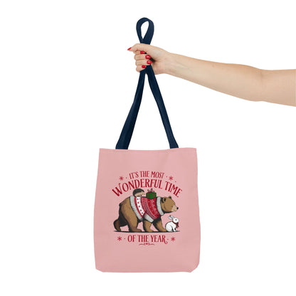 "It's The Most Wonderful Time Of The Year" Woodland Animals Holiday Sweater Polyester Tote Bag