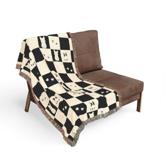 French Bulldog Checkerboard Woven Throw Blanket
