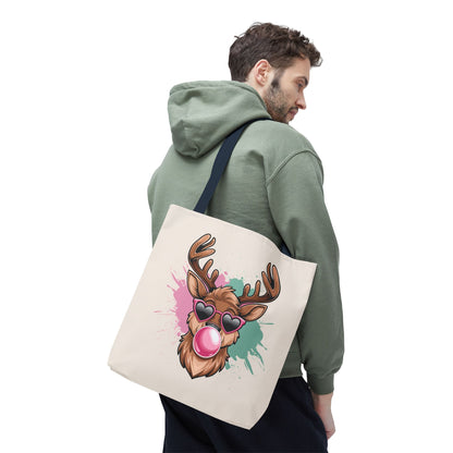 Cool Reindeer Blowing Bubblegum Tote Bag | Trendy Holiday & Winter Shopper